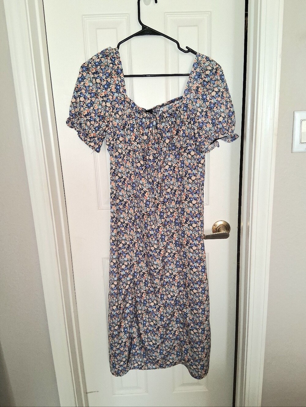 Niay Collection Blue Floral Smocked Midi Dress